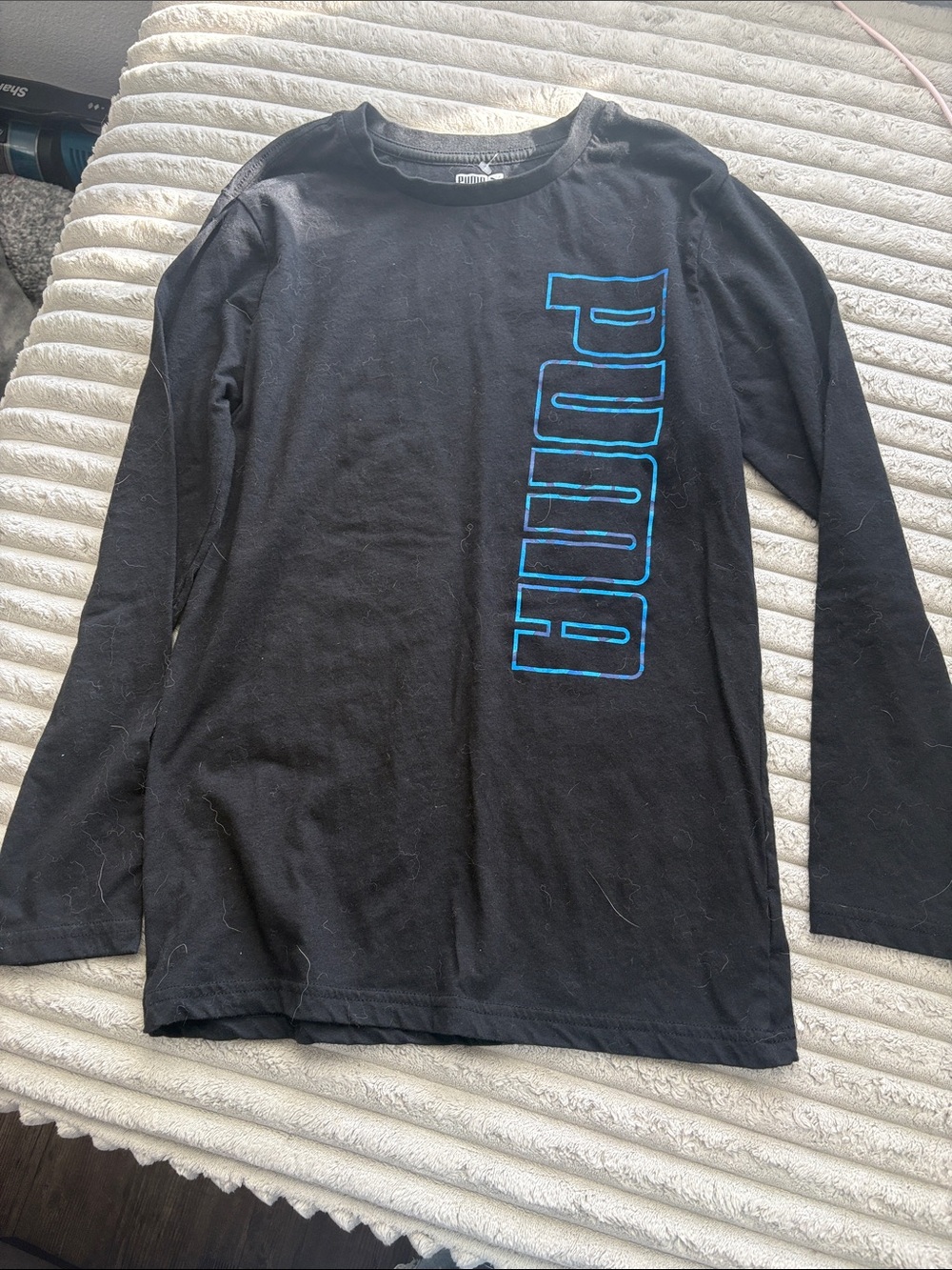 Puma Black Long-Sleeve Tee with Blue Vertical Logo